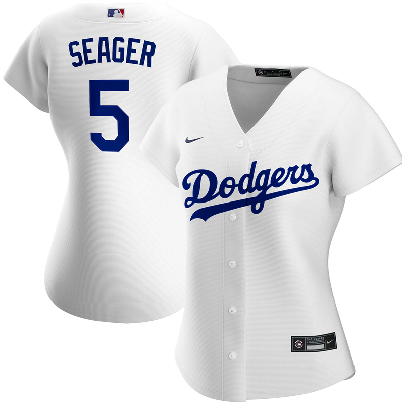 2020 MLB Women Los Angeles Dodgers Corey Seager Nike White Home 2020 Replica Player Jersey 1